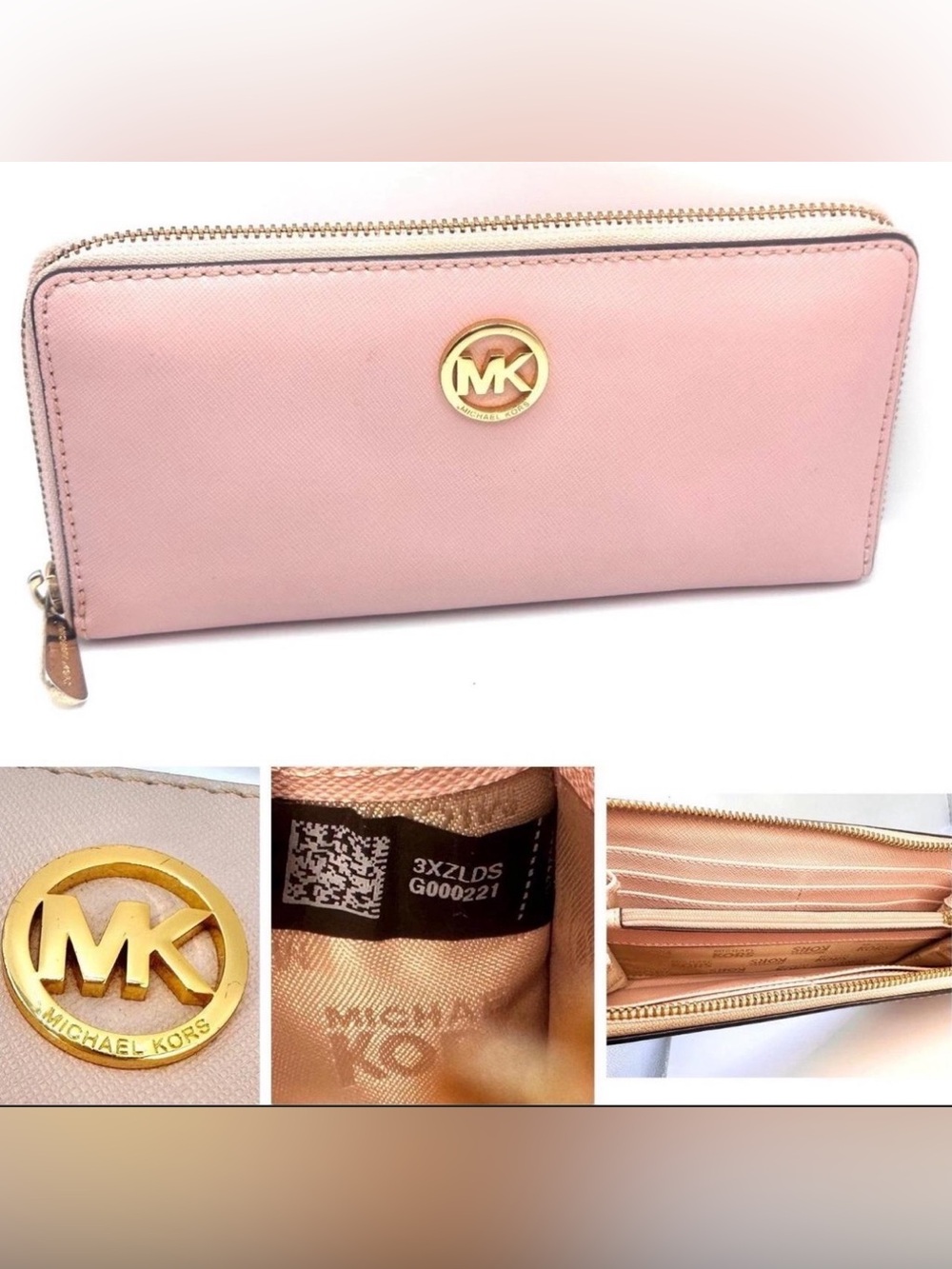 Authentic Michael Kors Saffiano Leather Zip Around Wallet Very Good Condition